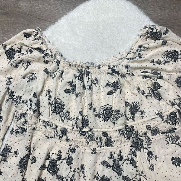 Torrid Top Rayon Ruched Waist Beige Floral Boho Blouse Long Sleeve Size 3 XXXL - Picture 5 of 13